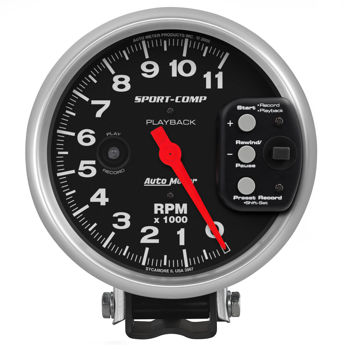 AutoMeter 3967 - GAUGE, TACHOMETER, 5", 11K RPM, PEDESTAL W/ RPM PLAYBACK, SPORT-COMP 3