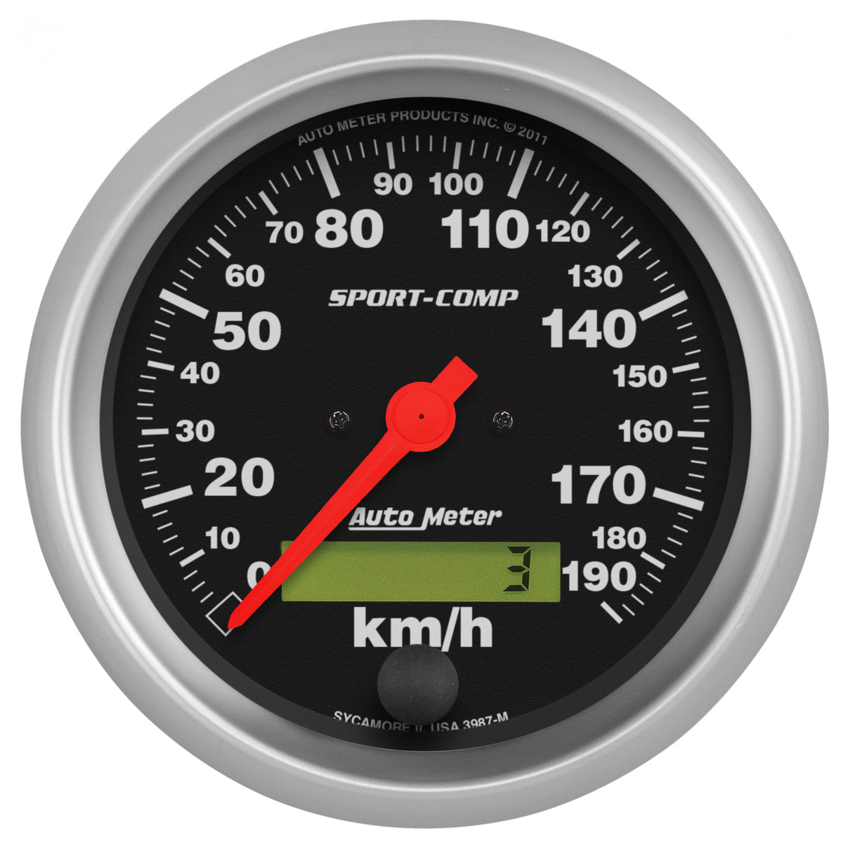 AutoMeter 3987-M - GAUGE, SPEEDOMETER, 3 3/8", 190KM/H, ELEC. PROG. W/ LCD ODO, SPORT-COMP 3