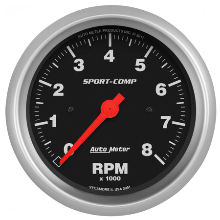 AutoMeter 3991 - GAUGE, TACHOMETER, 3 3/8", 8K RPM, IN-DASH, SPORT-COMP 3