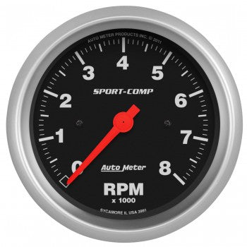 AutoMeter 3991 - GAUGE, TACHOMETER, 3 3/8", 8K RPM, IN-DASH, SPORT-COMP 4