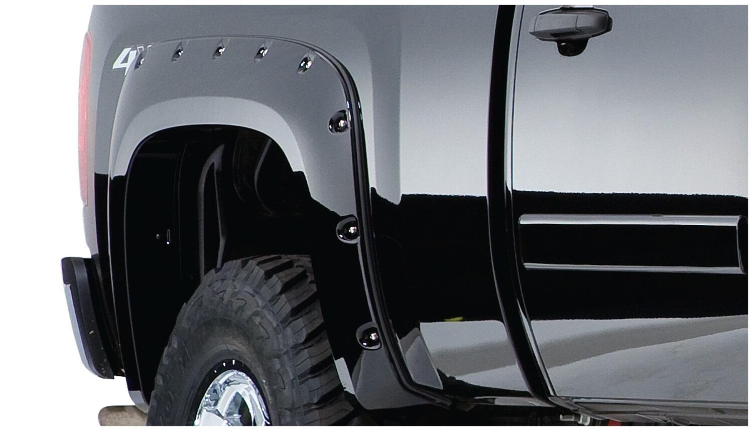 Bushwacker 40060-02 - Black Pocket/Rivet Style Smooth Finish Rear Fender Flares For 1999-2006 Silverado/Sierra 1500 2007 Silverado/Sierra 1500 Classic Fits 78/96 Inch Bed Bushwacker 1