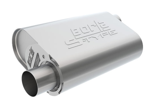CrateMuffler Muffler Chevrolet Big Block 396/ 402/ 427 CID V8 Stock Output 2.5 In. Offset Inlet/ 2.5 In. Offset Outlet S-Type
