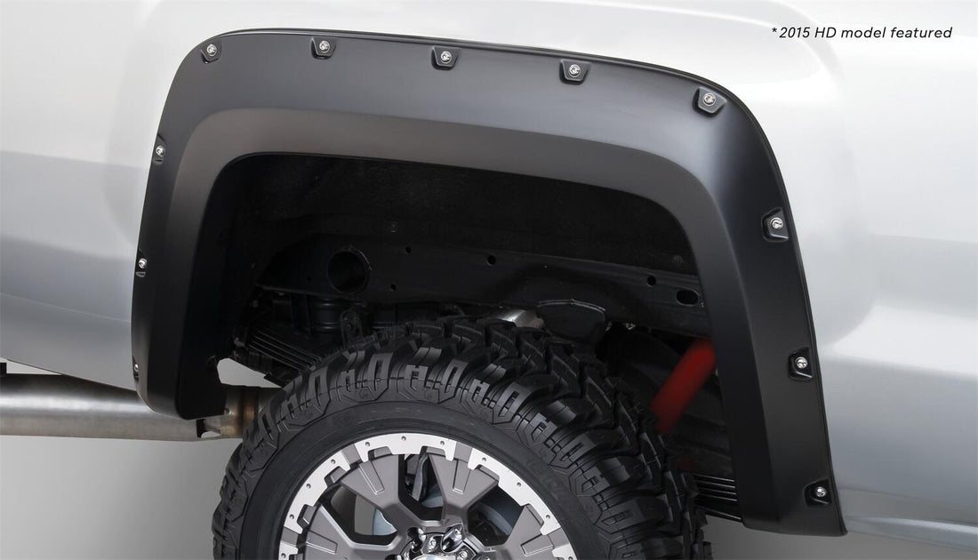 Bushwacker 40122-02 - Black Pocket/Rivet Style Smooth Finish Rear Fender Flares For 2014-2018 Sierra 1500 (Incl Limited) 2015-2018 Sierra 2500 Hd/3500 Hd (Excludes Dually) Bushwacker 2