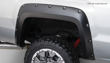 Bushwacker 40122-02 - Black Pocket/Rivet Style Smooth Finish Rear Fender Flares For 2014-2018 Sierra 1500 (Incl Limited) 2015-2018 Sierra 2500 Hd/3500 Hd (Excludes Dually) Bushwacker 2