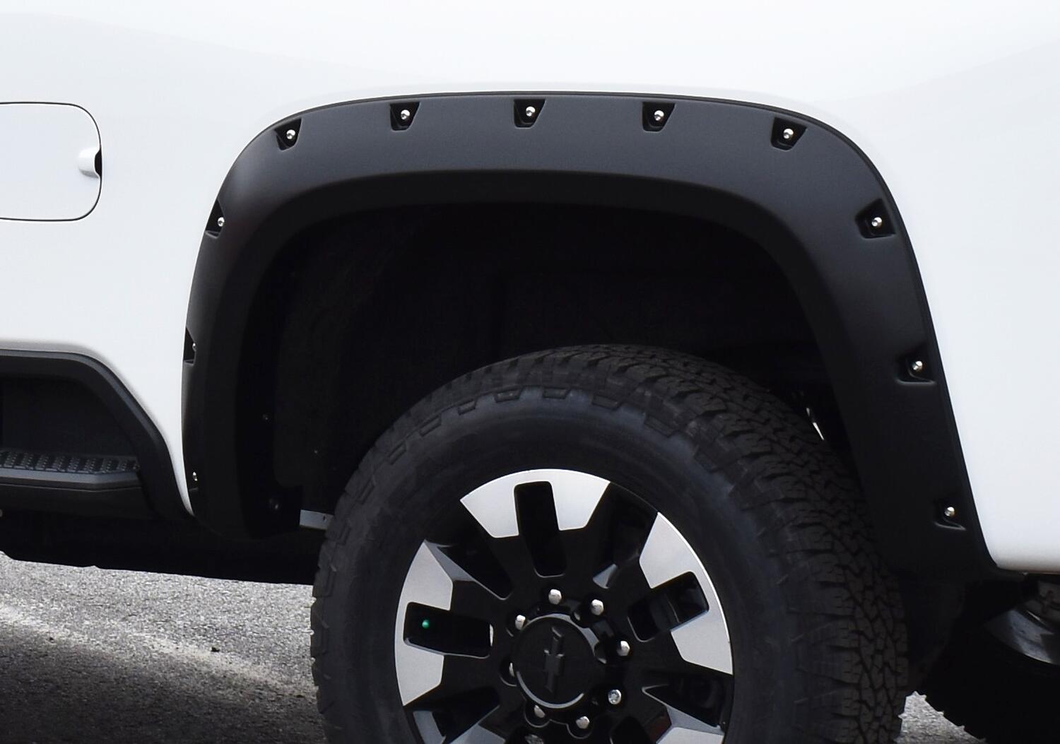 Bushwacker 40154-02 - Black Pocket/Rivet Style Smooth Finish Rear Fender Flares For 2020-2026 Chevy 2500/3500 Bushwacker