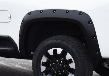 Bushwacker 40154-02 - Black Pocket/Rivet Style Smooth Finish Rear Fender Flares For 2020-2026 Chevy 2500/3500 Bushwacker