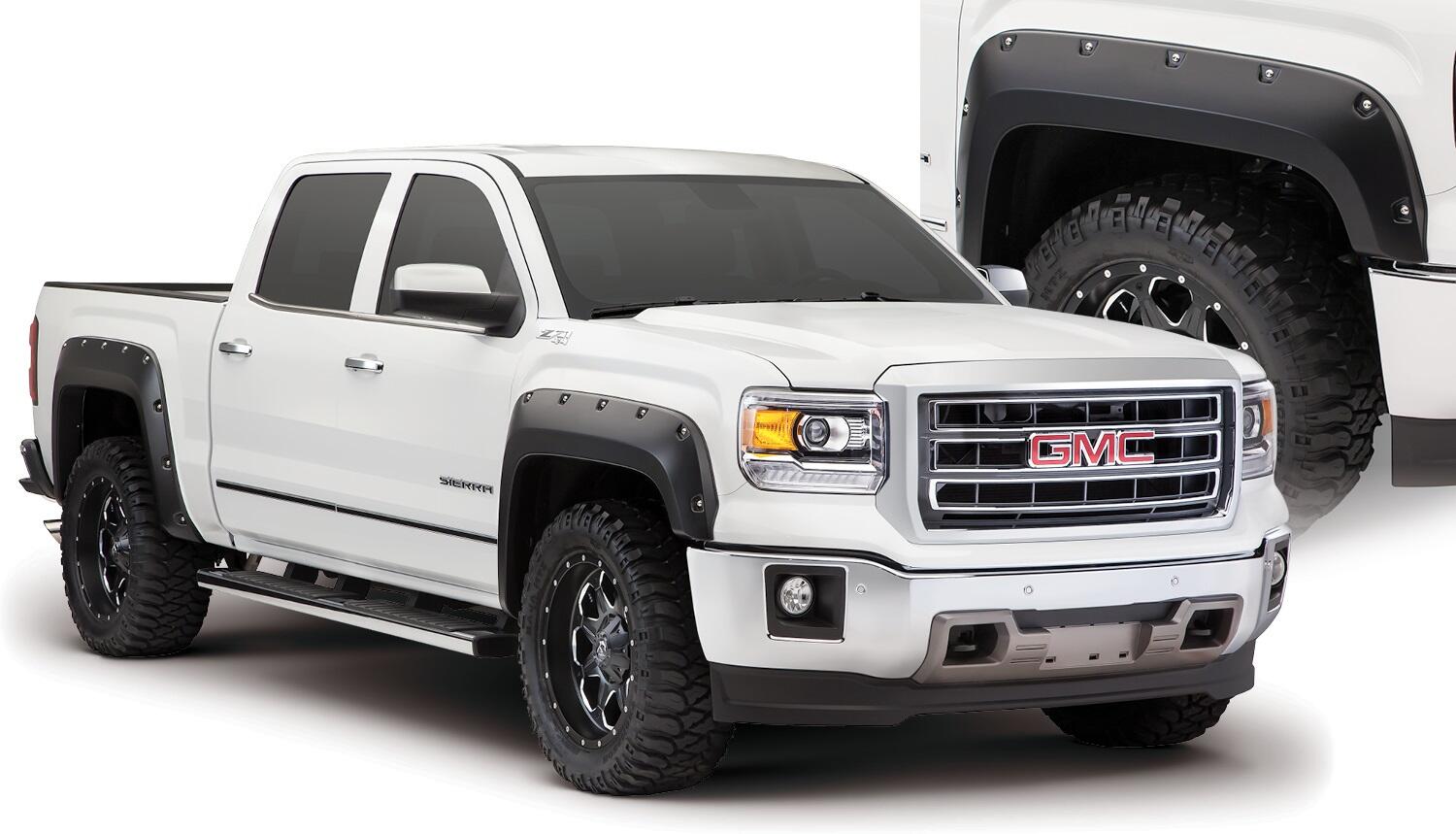 Bushwacker 40960-02 - Black Pocket/Rivet Style Smooth Finish 4-Piece Fender Flare Set For 2014-2015 GMC Sierra 1500 Bushwacker 1