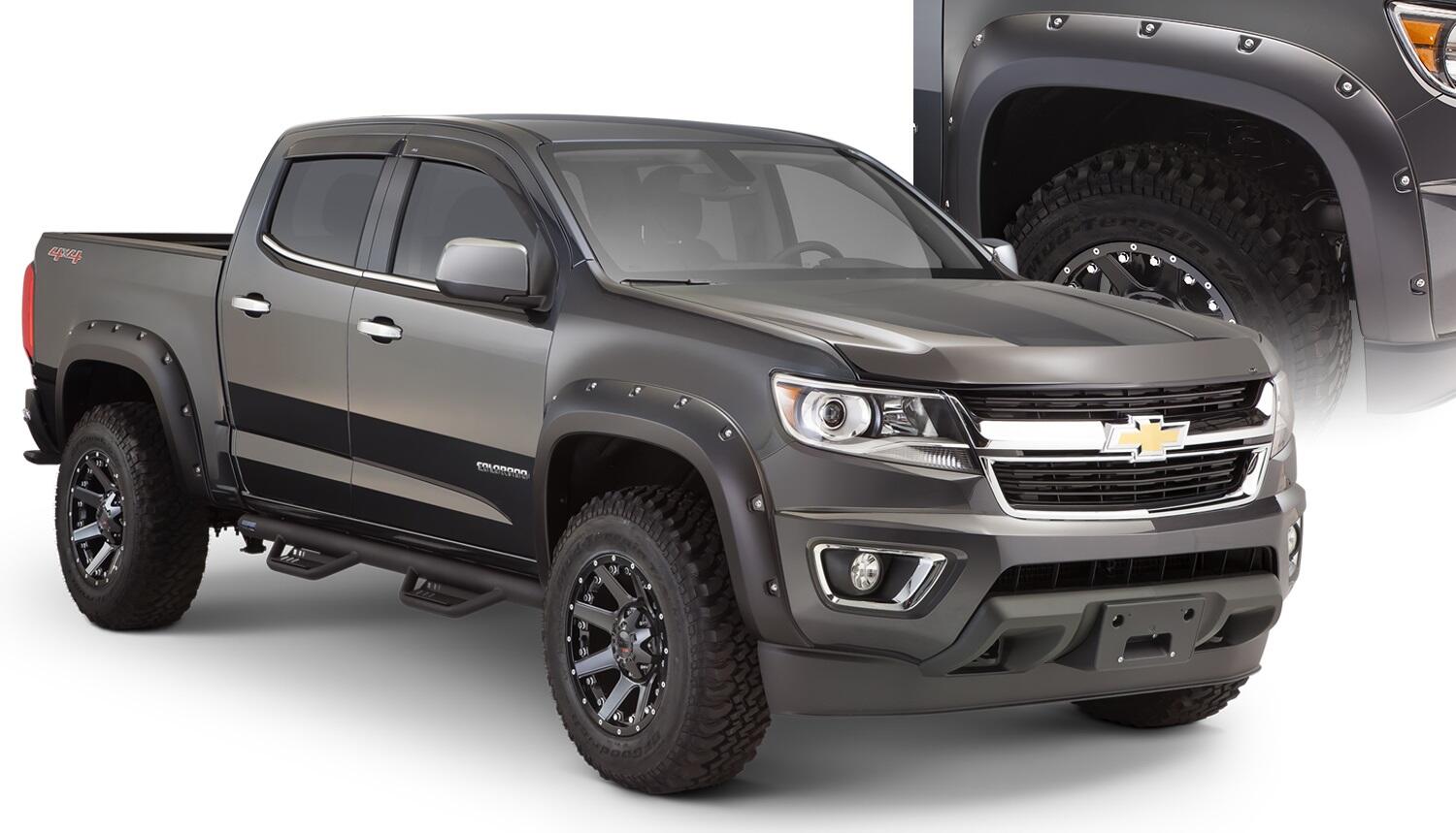 Bushwacker 40969-02 - Black Pocket/Rivet Style Smooth Finish 4-Piece Fender Flare Set For 2015-2020 Chevrolet Colorado W/61.7 Inch Bed Bushwacker 1