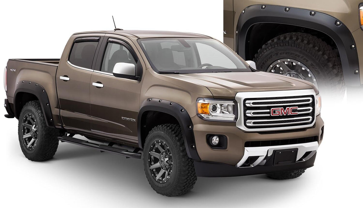 Bushwacker 40971-02 - Black Pocket/Rivet Style Smooth Finish 4-Piece Fender Flare Set For 2015-2021 GMC Canyon W/61.7 Inch Bed Bushwacker 1