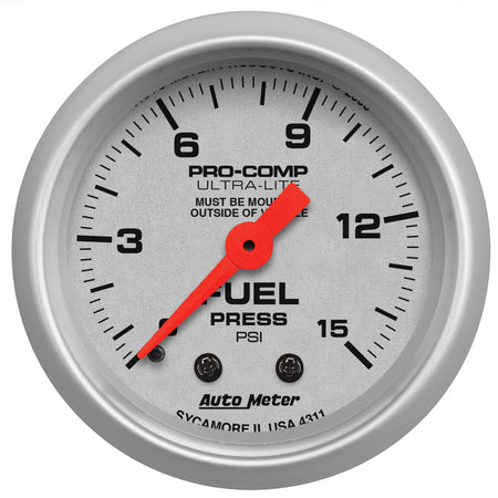 AutoMeter 4311 - GAUGE, FUEL PRESSURE, 2 1/16", 15PSI, MECHANICAL, ULTRA-LITE 5