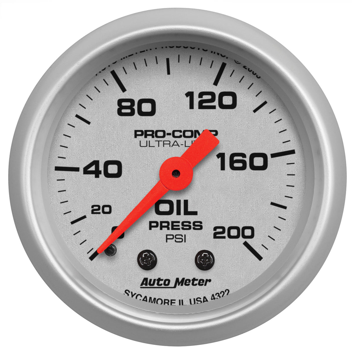 AutoMeter 4322 - GAUGE, OIL PRESSURE, 2 1/16", 200PSI, MECHANICAL, ULTRA-LITE 3