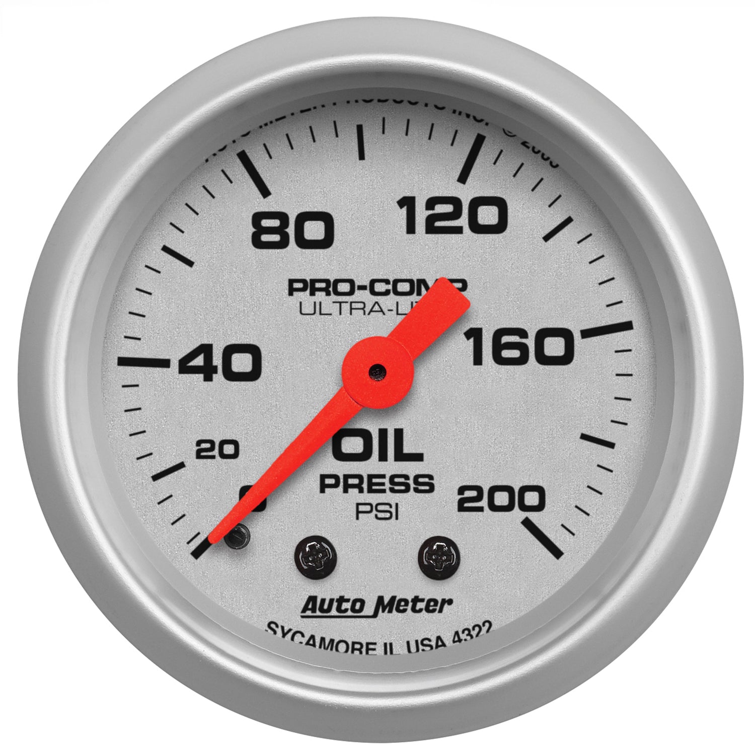 AutoMeter 4322 - GAUGE, OIL PRESSURE, 2 1/16", 200PSI, MECHANICAL, ULTRA-LITE 3