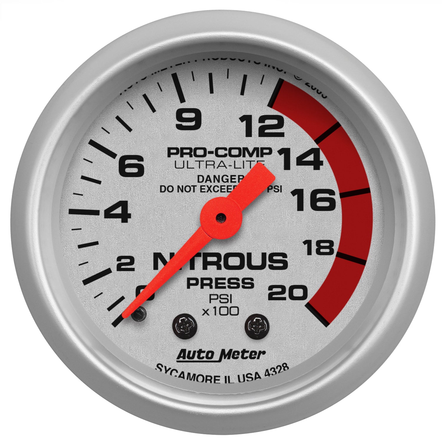 AutoMeter 4328 - GAUGE, NITROUS PRESSURE, 2 1/16", 2000PSI, MECHANICAL, ULTRA-LITE 3