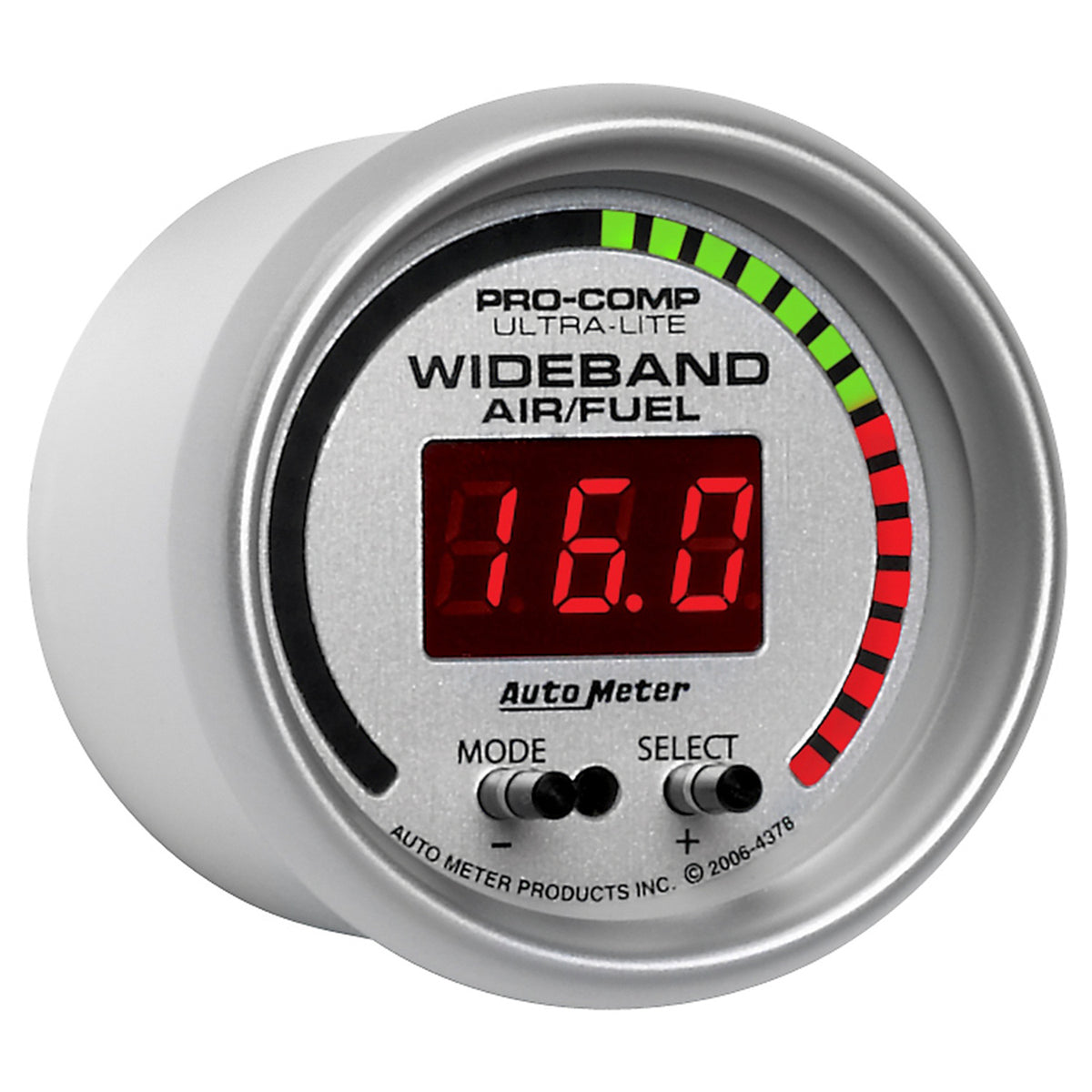 AutoMeter 4378 - GAUGE, AIR/FUEL RATIO-PRO, 2 1/16", 10:1-20:1, DIGITAL W/ PEAK & WRN, ULTRA-LITE 5