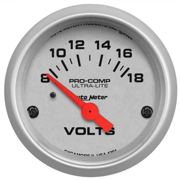 AutoMeter 4391 - GAUGE, VOLTMETER, 2 1/16", 18V, ELEC, ULTRA-LITE 3