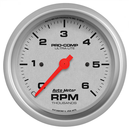 AutoMeter 4475 - GAUGE, TACHOMETER, 3 3/8", 6K RPM, IN-DASH, ULTRA-LITE 3