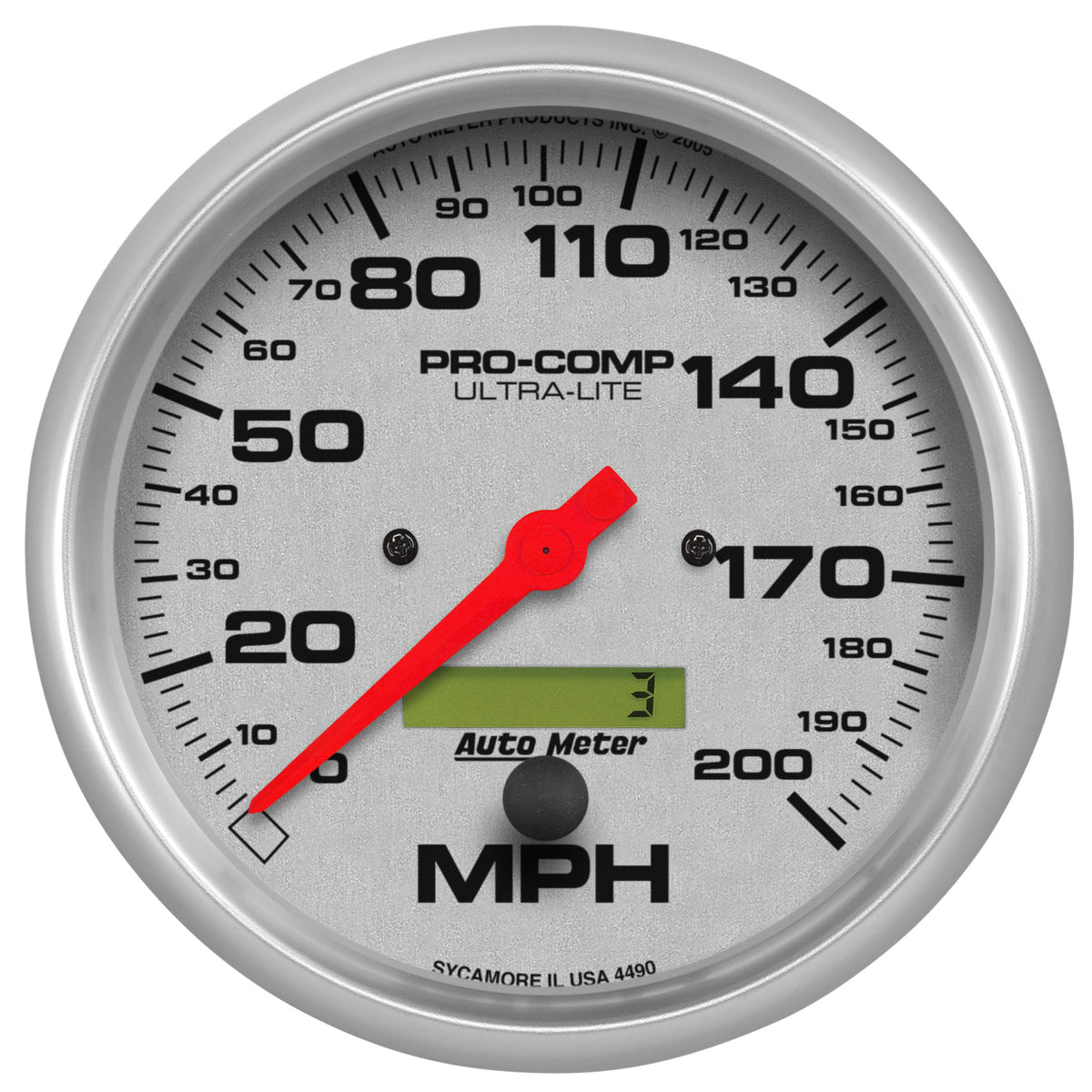 AutoMeter 4490 - GAUGE, SPEEDO, 5", 200MPH, ELEC. PROGRAM W/ LCD ODO, ULTRA-LITE 3