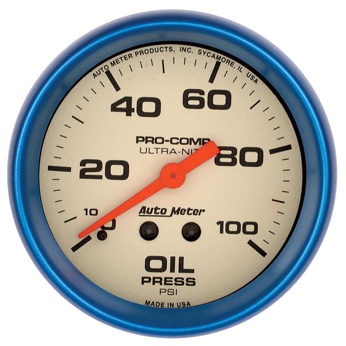 AutoMeter 4521 - GAUGE, OIL PRESS, 2 5/8", 100PSI, MECH., GLOW IN THE DARK, ULTRA-NITE 3