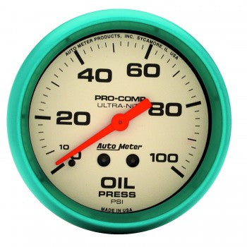 AutoMeter 4521 - GAUGE, OIL PRESS, 2 5/8", 100PSI, MECH., GLOW IN THE DARK, ULTRA-NITE 4