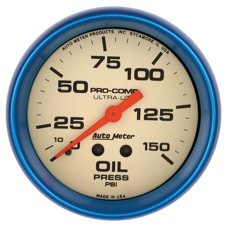 AutoMeter 4523 - GAUGE, OIL PRESS, 2 5/8", 150PSI, MECH., GLOW IN THE DARK, ULTRA-NITE 3