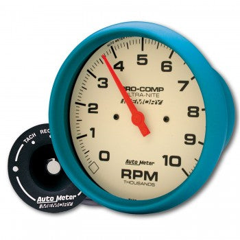 AutoMeter 4594 - GAUGE, TACH, 5", 10K RPM, IN-DASH, W/PEAK MEMORY, GLOW IN DARK, ULTRA-NITE 4