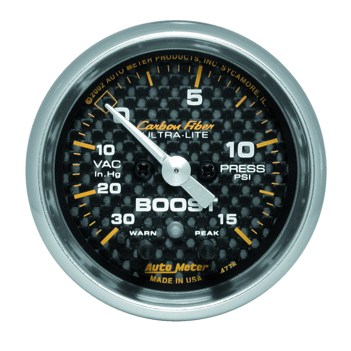 AutoMeter 4776 - GAUGE, VAC/BOOST, 2 1/16", 30INHG-15PSI, STEPPER MOTOR W/ PK & WRN, CARBON FIBER 3