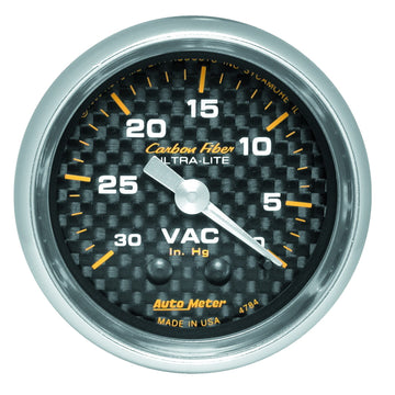 AutoMeter 4784 - GAUGE, VACUUM, 2 1/16", 30INHG, MECHANICAL, CARBON FIBER 3