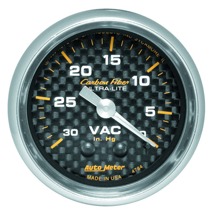 AutoMeter 4784 - GAUGE, VACUUM, 2 1/16", 30INHG, MECHANICAL, CARBON FIBER 3