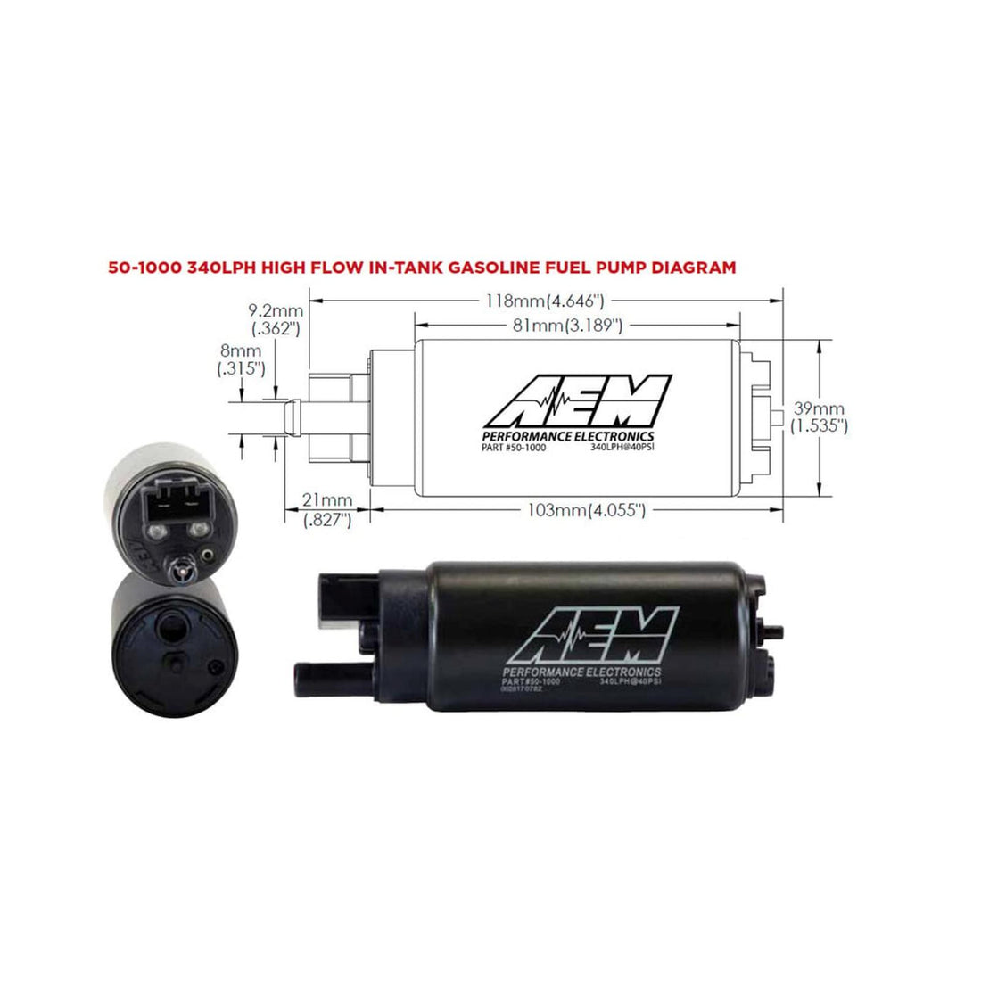 AEM Electronics 50-1000 - 340 LPH High Flow In-Tank Fuel Pump Offset Inlet/340lph at40psi/Not application specific AEM Electronics 5