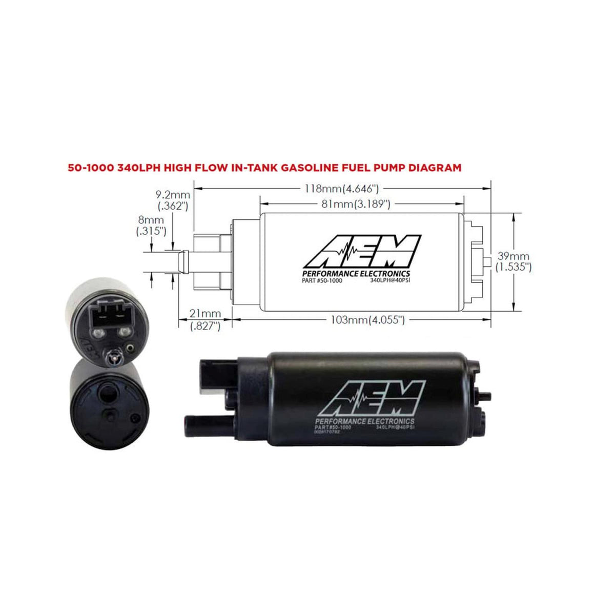 AEM Electronics 50-1000 - 340 LPH High Flow In-Tank Fuel Pump Offset Inlet/340lph at40psi/Not application specific AEM Electronics 5