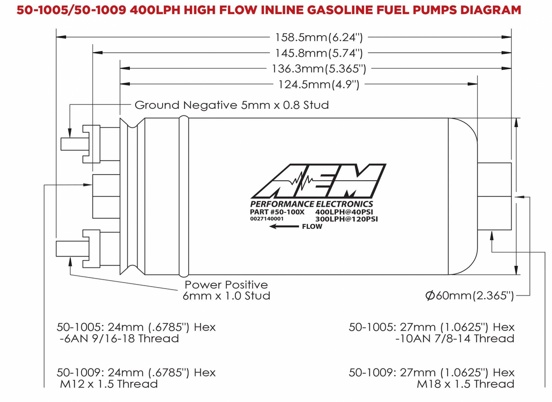 AEM Electronics 50-1005 - 400LPH (AN) Inline High Flow Fuel Pump Inlet -10AN Outlet -6AN AEM Electronics 1