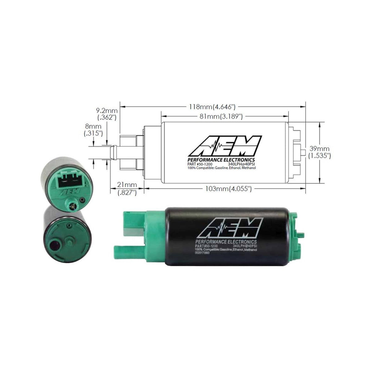 AEM Electronics 50-1200 - 340LPH E85-Compatible High Flow In-Tank Fuel Pump Offset Inlet/340LPH at40psi/Not application specific AEM Electronics 2
