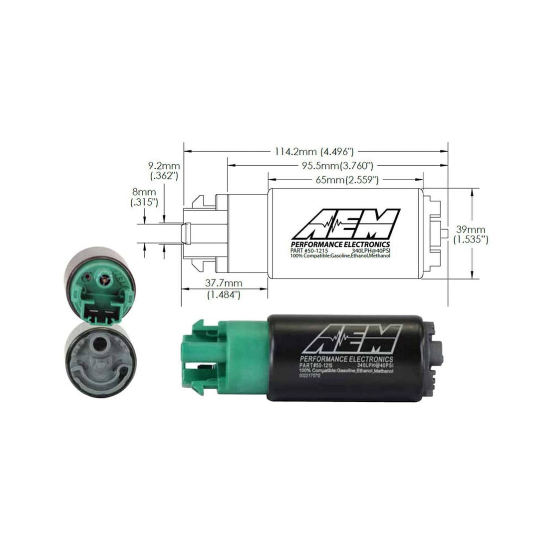 AEM Electronics Air and Fuel Delivery AEM Electronics 50-1215 340LPH E85-Compatible High Flow In-Tank Fuel Pump 65mm Body