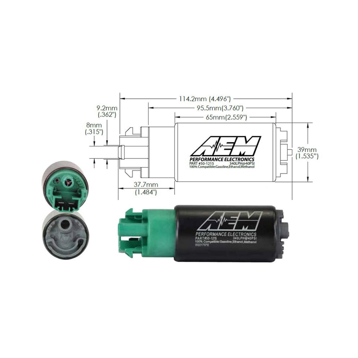 AEM Electronics 50-1215 - 340LPH E85-Compatible High Flow In-Tank Fuel Pump 65mm Body w/Hooks Offset Inlet/340LPH at40psi/Not application specific AEM Electronics 2