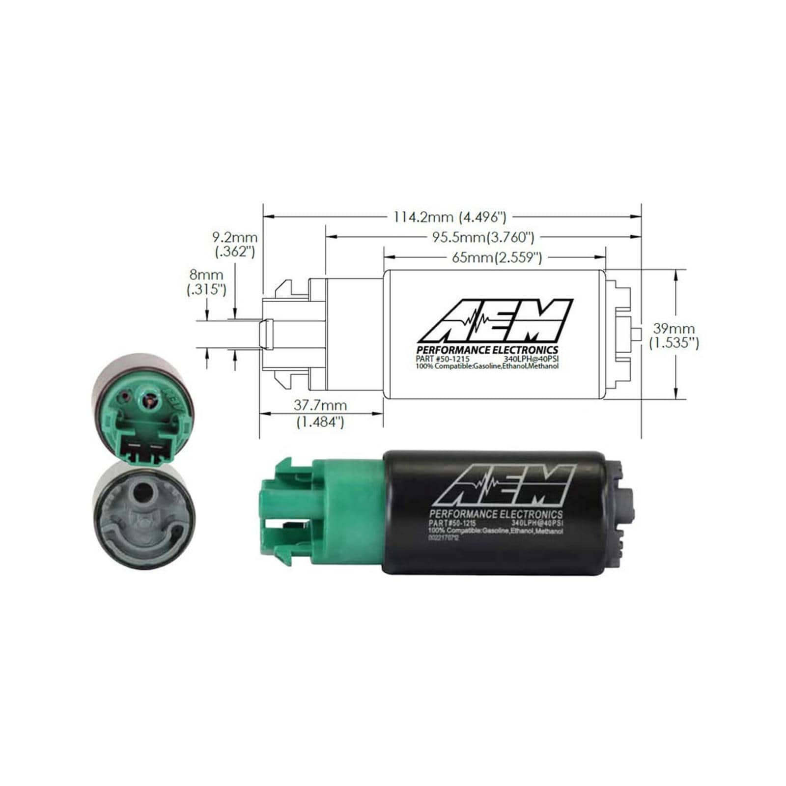 AEM Electronics Air and Fuel Delivery AEM Electronics 50-1215 340LPH E85-Compatible High Flow In-Tank Fuel Pump 65mm Body