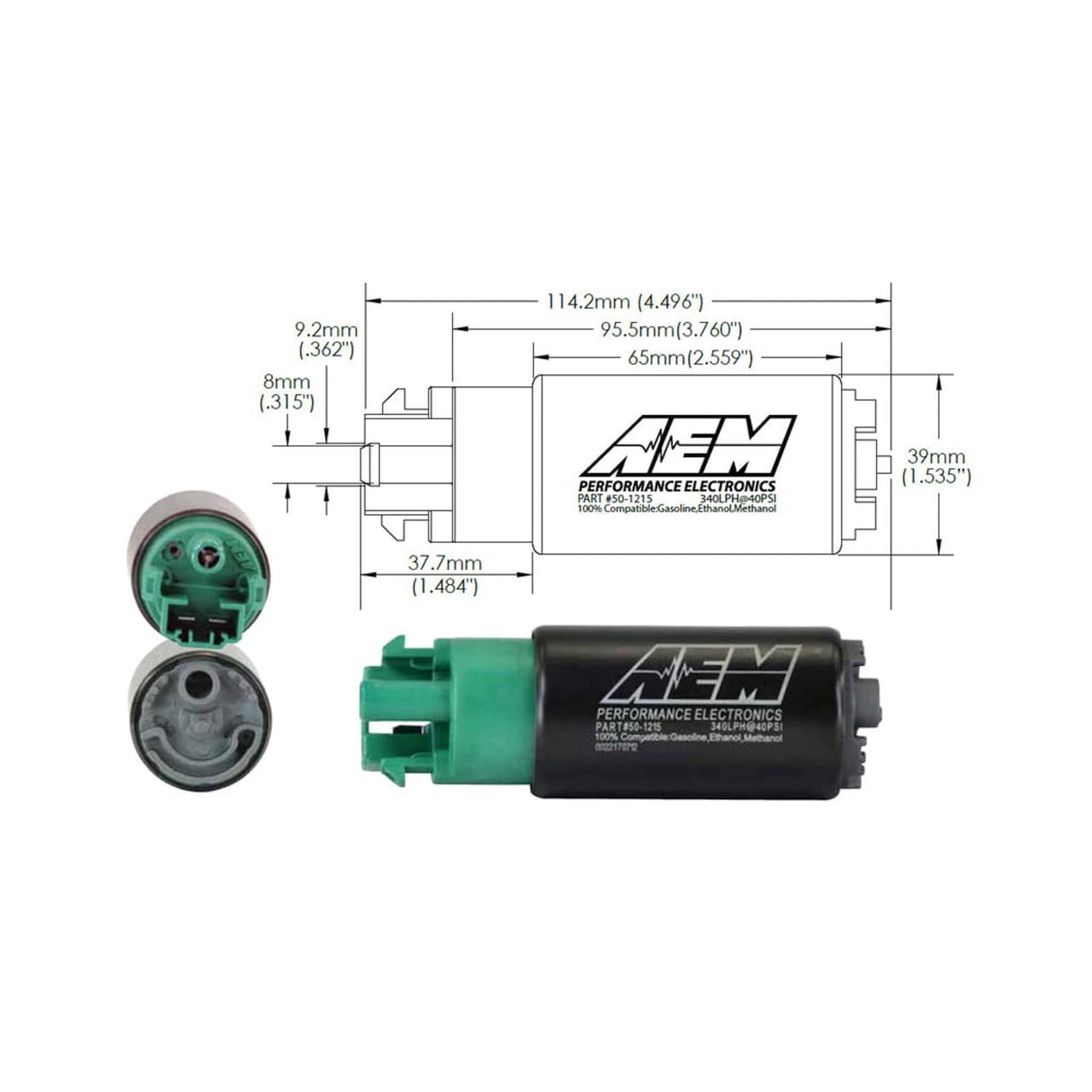 AEM Electronics 50-1215 - 340LPH E85-Compatible High Flow In-Tank Fuel Pump 65mm Body w/Hooks Offset Inlet/340LPH at40psi/Not application specific AEM Electronics 2