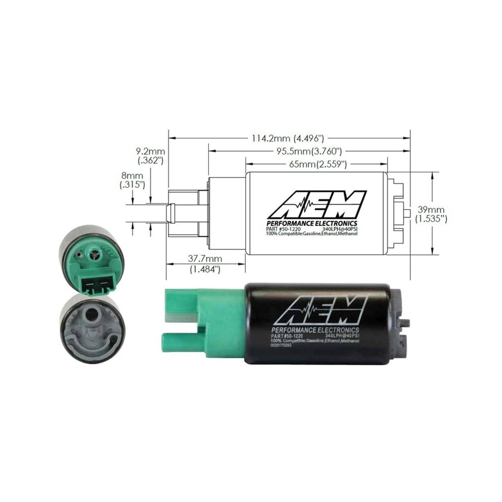 AEM Electronics 50-1220 - 340LPH E85-Compatible High Flow In-Tank Fuel Pump 65mm Body Inline Inlet/340LPH at40psi/Not application specific AEM Electronics 3