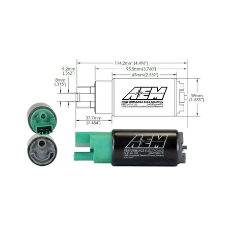 AEM Electronics 50-1220 - 340LPH E85-Compatible High Flow In-Tank Fuel Pump 65mm Body Inline Inlet/340LPH at40psi/Not application specific AEM Electronics 3