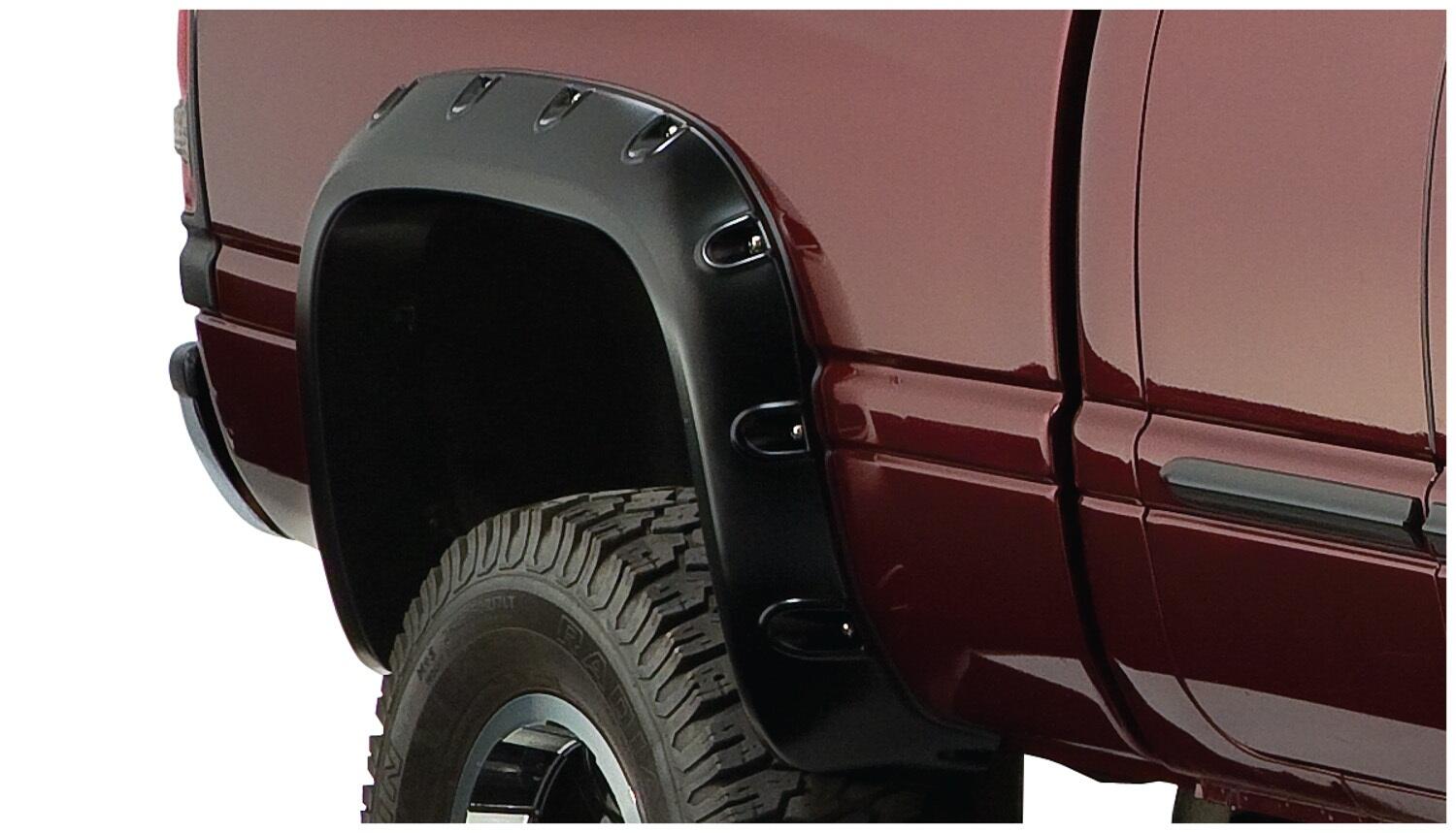 Bushwacker 50030-02 - Black Pocket/Rivet Style Smooth Finish Rear Fender Flares For 1994-2001 Dodge Ram 1500 1994-2002 Ram 2500, 3500 Bushwacker 1