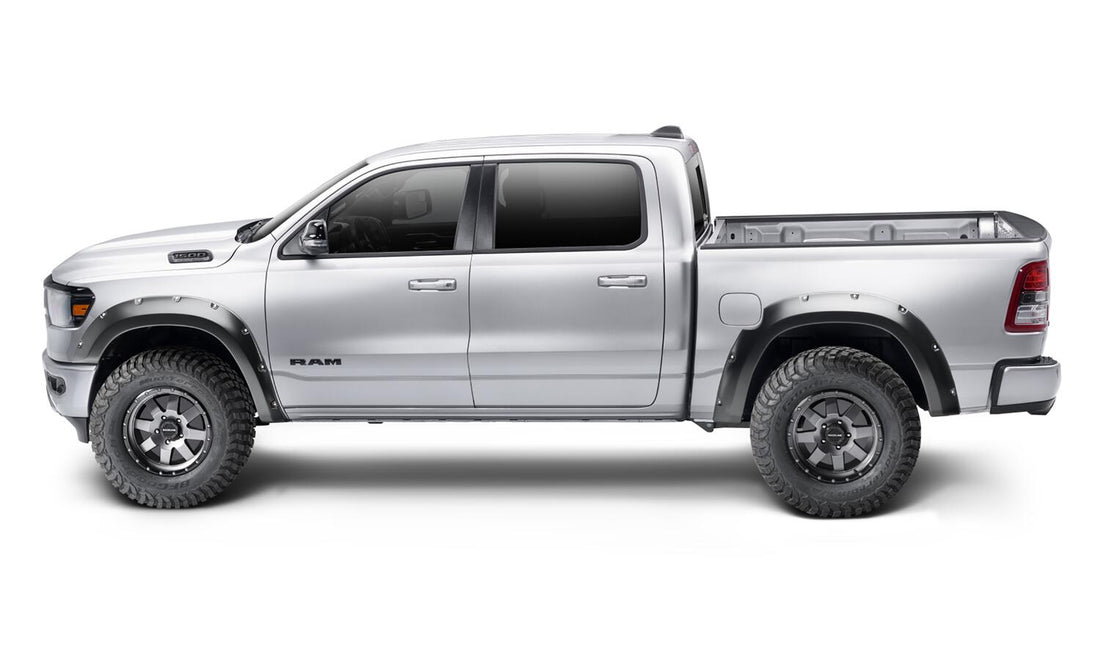 Bushwacker 50054-02 - Black Pocket/Rivet Style Smooth Finish Rear Fender Flares For 2019-2022 Ram 1500 Will Not Fit Rebel And Trx Models Bushwacker 2
