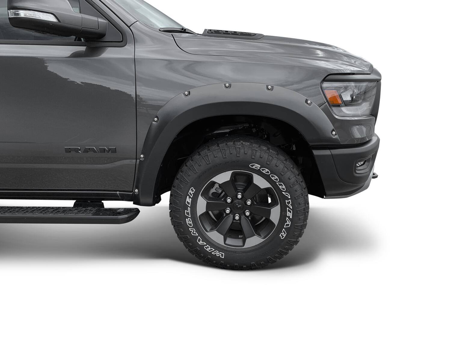 Bushwacker 50059-02 - Black Pocket/Rivet Style Smooth Finish Front Fender Flares For 2019-2022 Ram 1500 Rebel Bushwacker 1