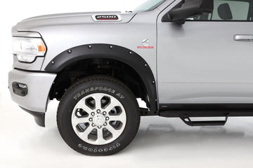 Bushwacker 50065-02 - Black Pocket/Rivet Style Smooth Finish Front Fender Flares For 2019-2026 Ram 2500/3500, Includes Dually Bushwacker