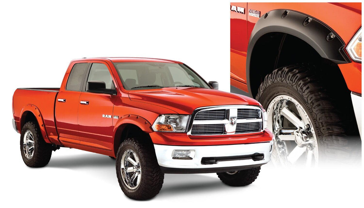 Bushwacker 50911-02 - Black Pocket/Rivet Style Smooth Finish 4-Piece Fender Flare Set For 2006-2008 Dodge Ram 1500 2006-2009 Ram 2500, 3500 Fits 97.9/98.3 Inch Bed Bushwacker 1