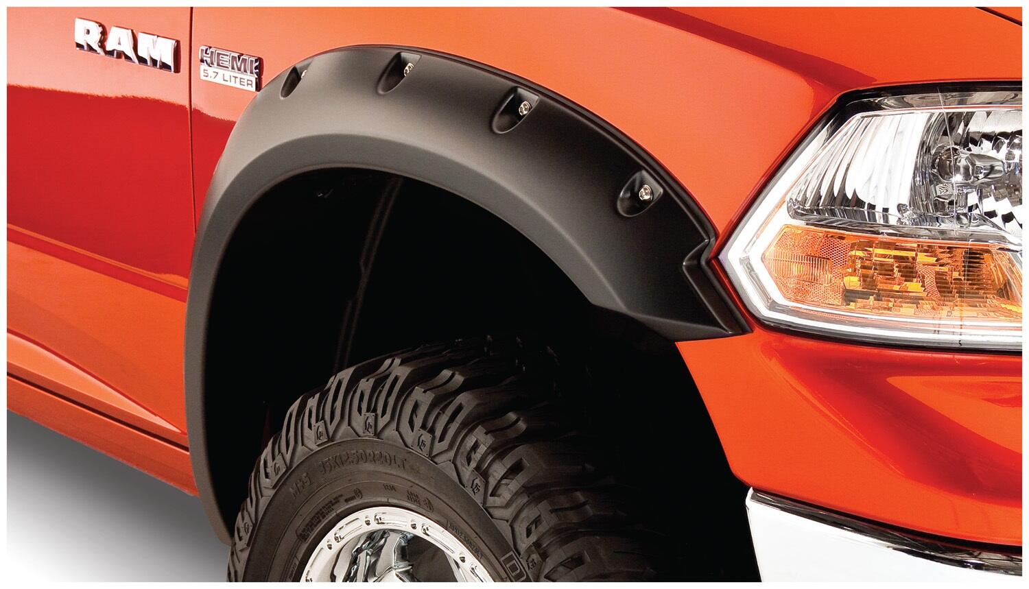 Bushwacker 50915-02 - Black Pocket/Rivet Style Smooth Finish 4-Piece Fender Flare Set For 2009-2018 Dodge Ram 1500 (Excludes R/T/Rebel) 2019-2022 Ram 1500 Classic (Excludes Rebel Models) Bushwacker 2