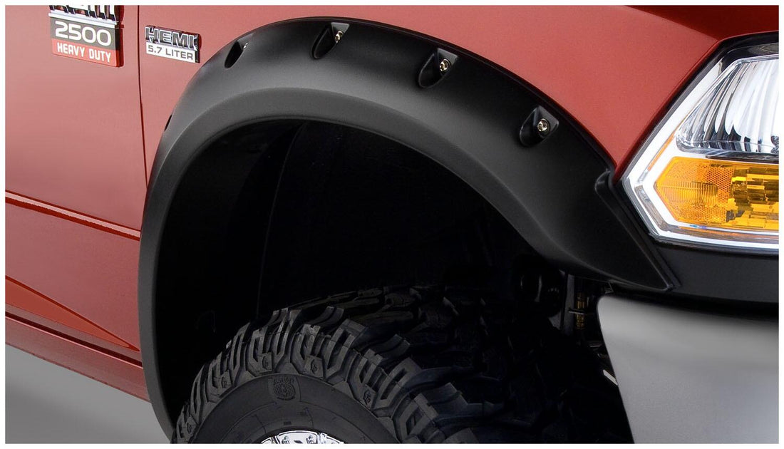 Bushwacker 50919-02 - Black Pocket/Rivet Style Smooth Finish 4-Piece Fender Flare Set For 2010-2018 Dodge Ram 2500, 3500 Bushwacker 2
