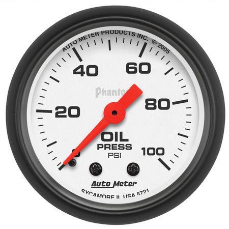 AutoMeter 5721 - GAUGE, OIL PRESSURE, 2 1/16", 100PSI, MECHANICAL, PHANTOM 5
