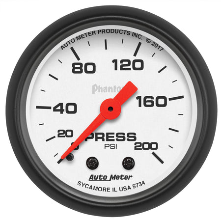 AutoMeter 5734 - GAUGE, PRESSURE, 2 1/16", 200PSI, MECHANICAL, PHANTOM 3