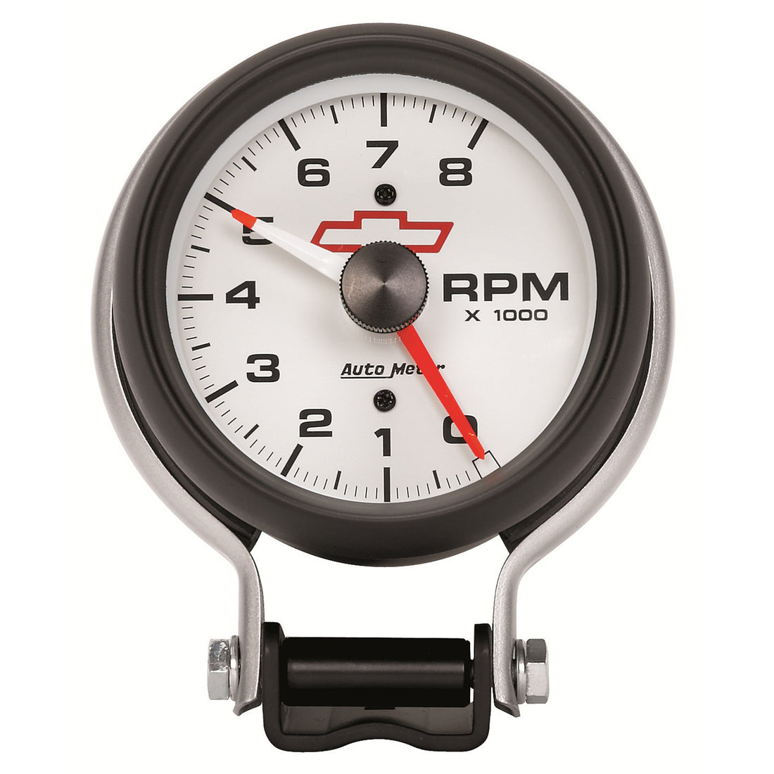 AutoMeter 5780-00406 - GAUGE, TACHOMETER, 3 3/4", 8K RPM, PEDESTAL W/ RED LINE, CHEVY RED BOWTIE, WHITE 3