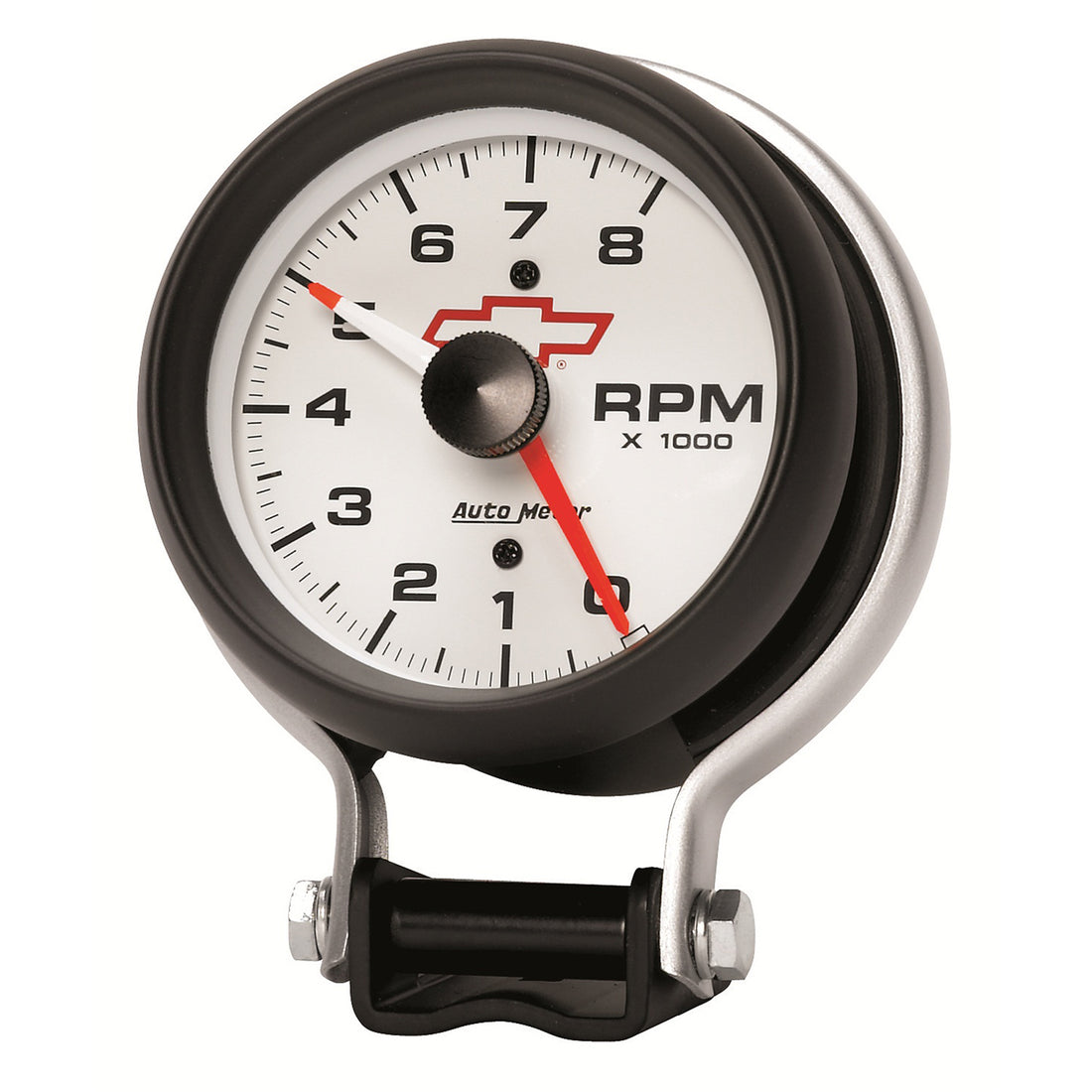 AutoMeter 5780-00406 - GAUGE, TACHOMETER, 3 3/4", 8K RPM, PEDESTAL W/ RED LINE, CHEVY RED BOWTIE, WHITE 4