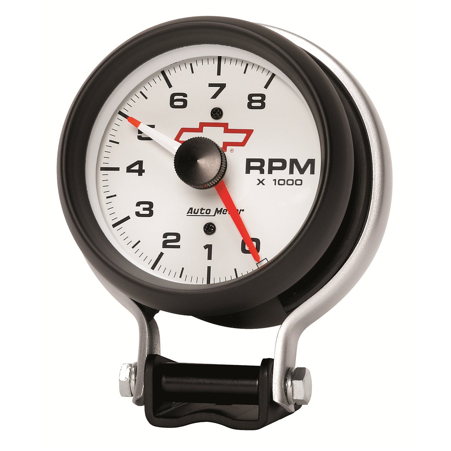 AutoMeter 5780-00406 - GAUGE, TACHOMETER, 3 3/4", 8K RPM, PEDESTAL W/ RED LINE, CHEVY RED BOWTIE, WHITE 4